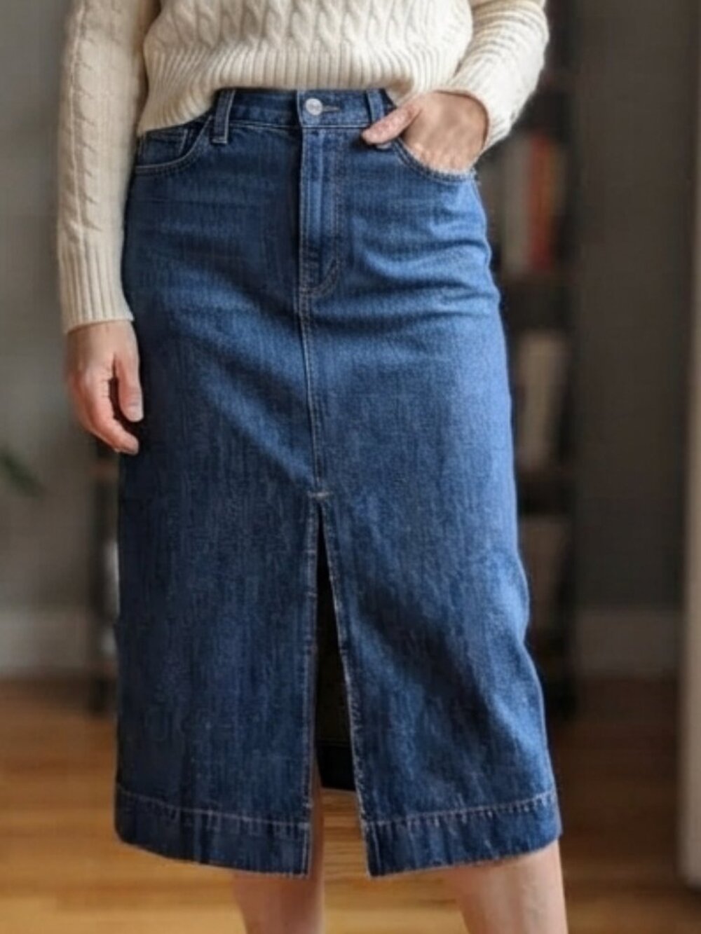 J Crew Denim Midi Skirt in Rinse Wash NWT! size 25